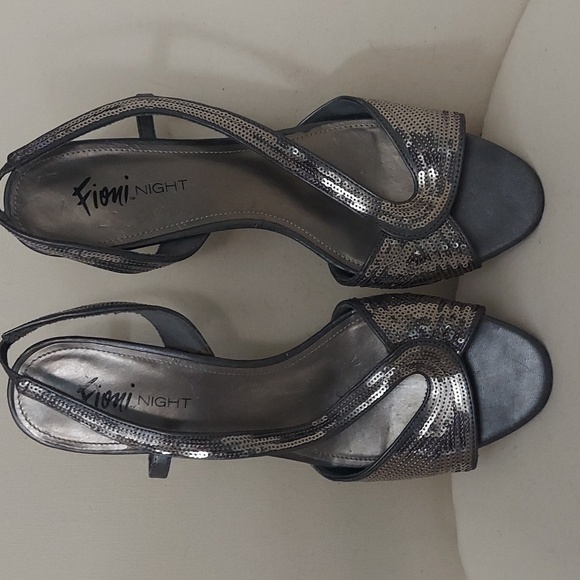 Fiona Night Sequin Silver Gunmetal Open Toe Pumps Sz 10 - Picture 16 of 16